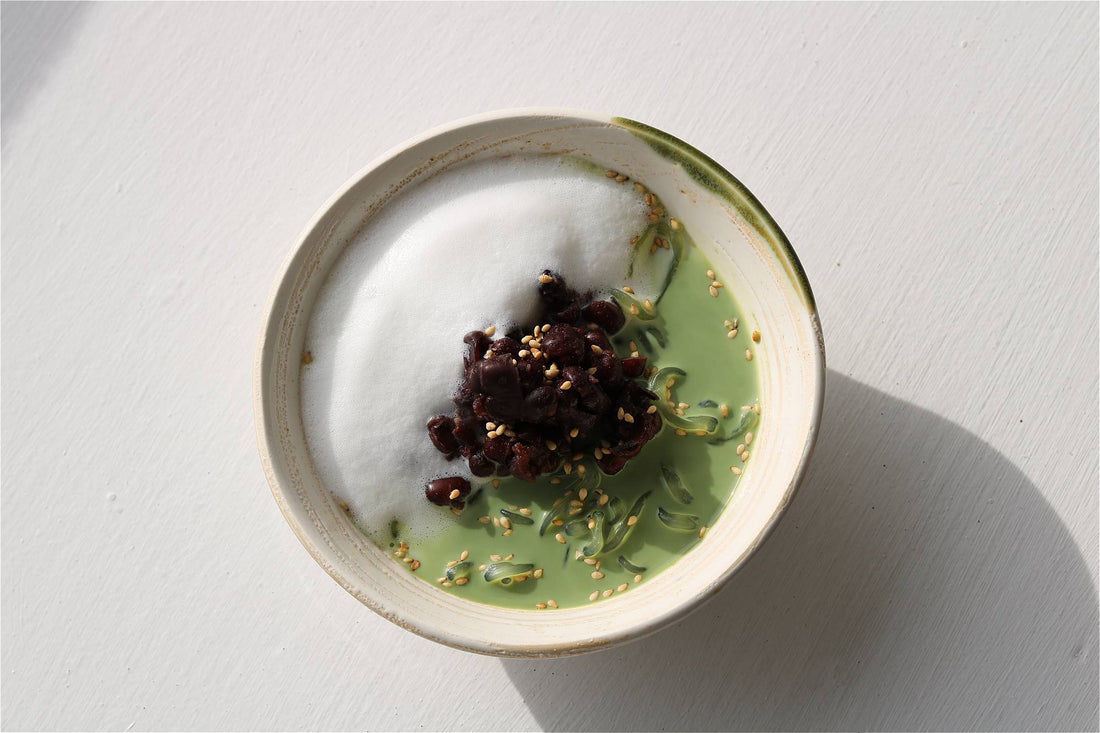 Matcha Kuzukiri Style (Konyaku in Matcha Soya Latte)